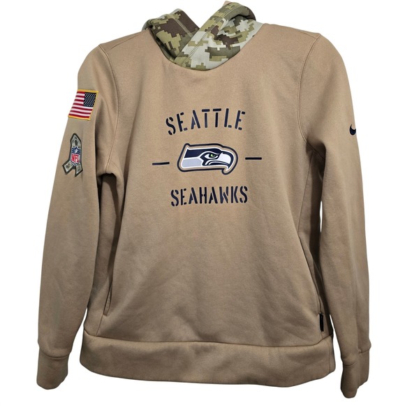 Nike Seattle Seahawks Salute to Service Hoodie Tan Camo AT7936-297 Mens Medium